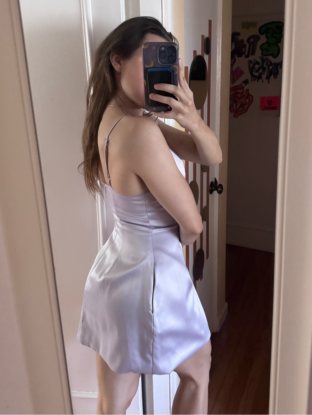 Lavender Satin Slip Dress with Spaghetti Straps - Picture 3 of 3